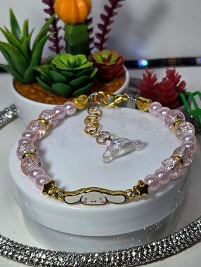 Cinnamaroll Character Crystal Glass Beaded Charm Bracelet